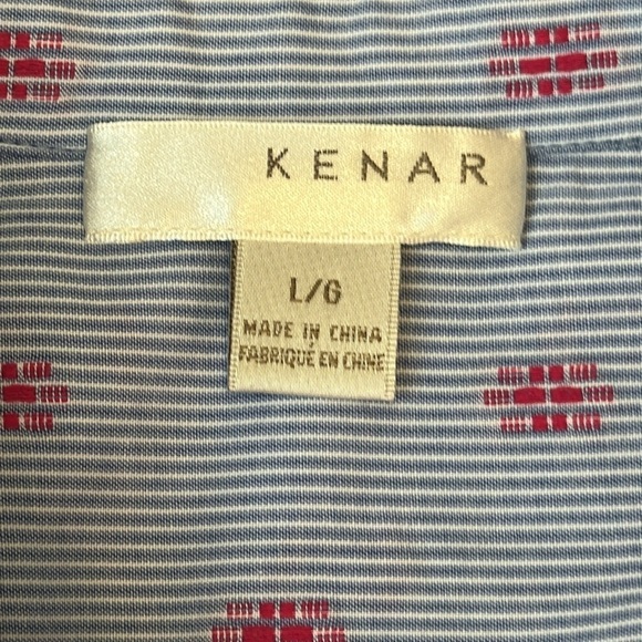 Kenar Cotton Popover Blouse Bell Sleeves Blue White Stripes Lightweight Large - Picture 9 of 10